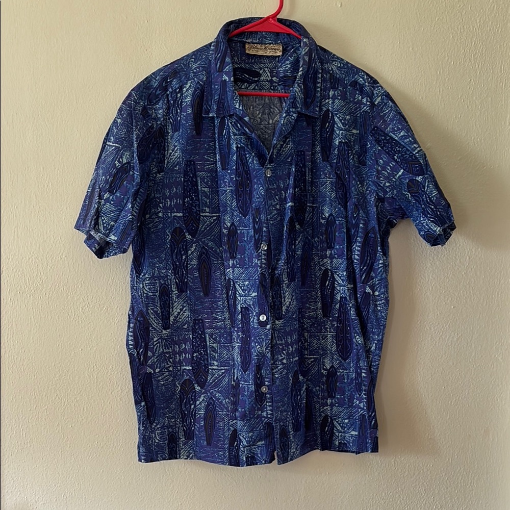 Blue Casual Button Down Shirt with Geometric Pattern